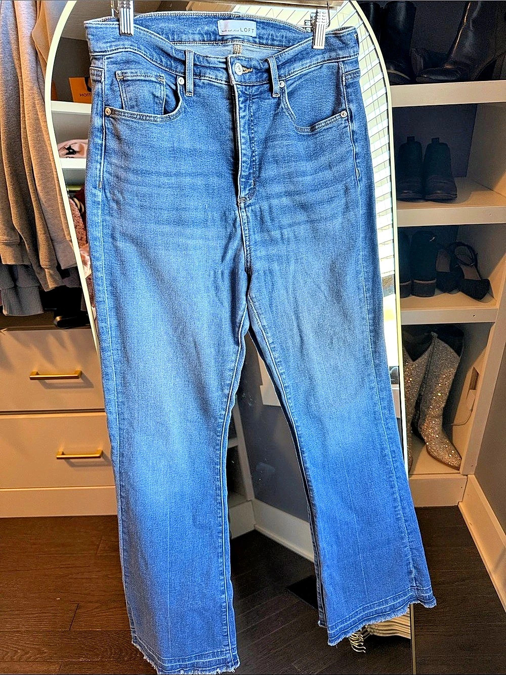 LOFT High Rise Kick Crop Jeans Straight Leg Jeans in Blue